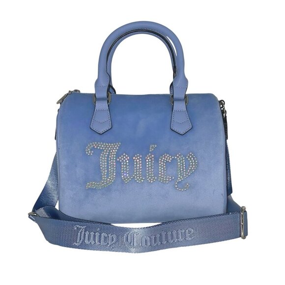 Juicy Couture Slate Blue Iridescent Crystal Logo Obsession Satchel Bag NWT - Picture 6 of 12